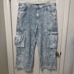 Wild Fable Women 17R Blue White Railroad Striped Baggy Cargo Jeans Straight Wide